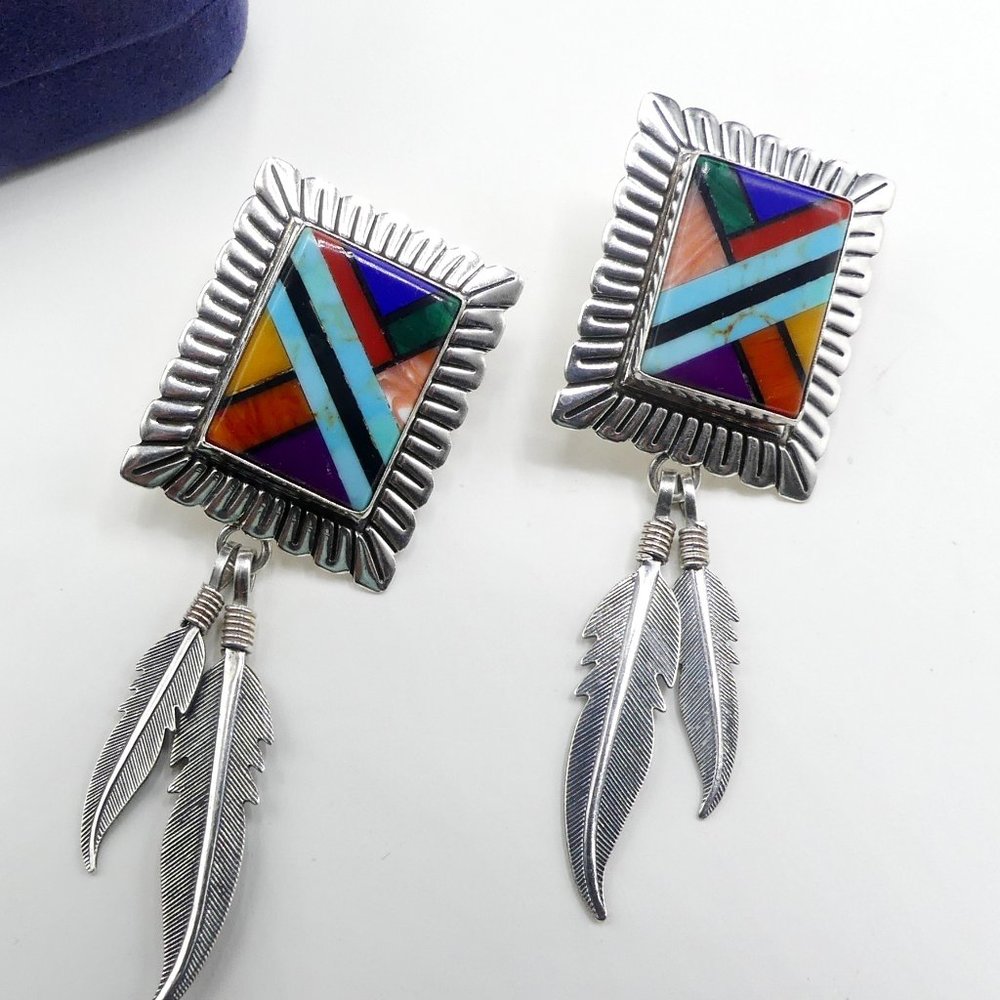 Vintage marked OT Southwest sterling silver & mult